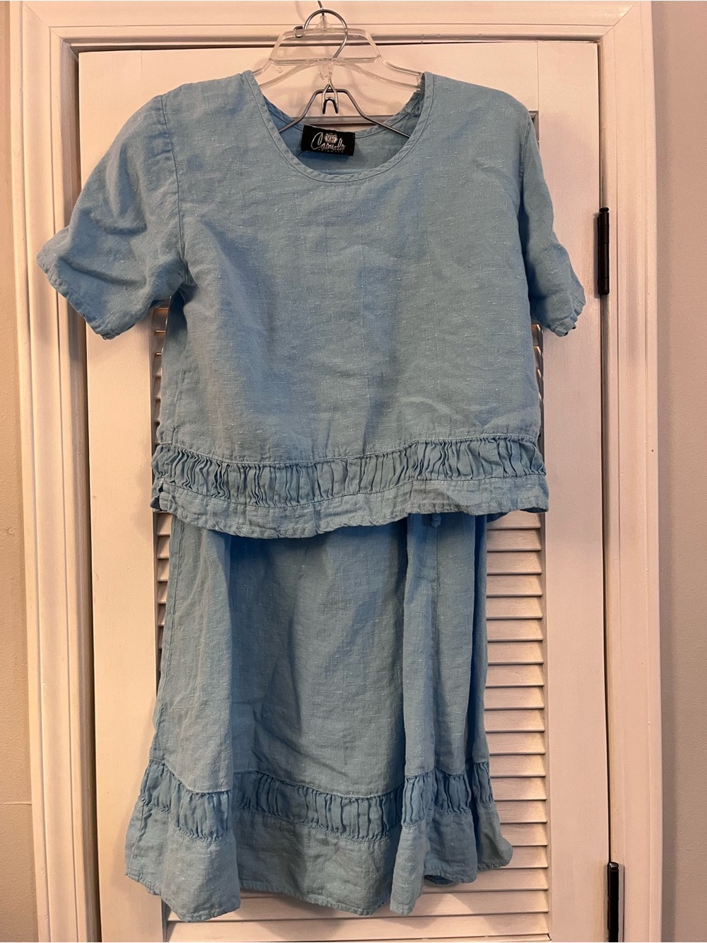 Light Blue Linen Crop Top and Midi Skirt Set